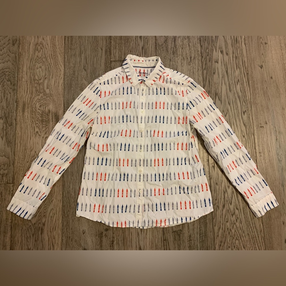 Boden Womens Cotton Classic Shirt - Size US 10R- Big Ben Print - Long Sleeve